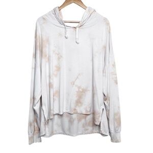 Found Women's Tie Dye Beige Drawstring Hoodie Lightweight Distressed Sweatshirt